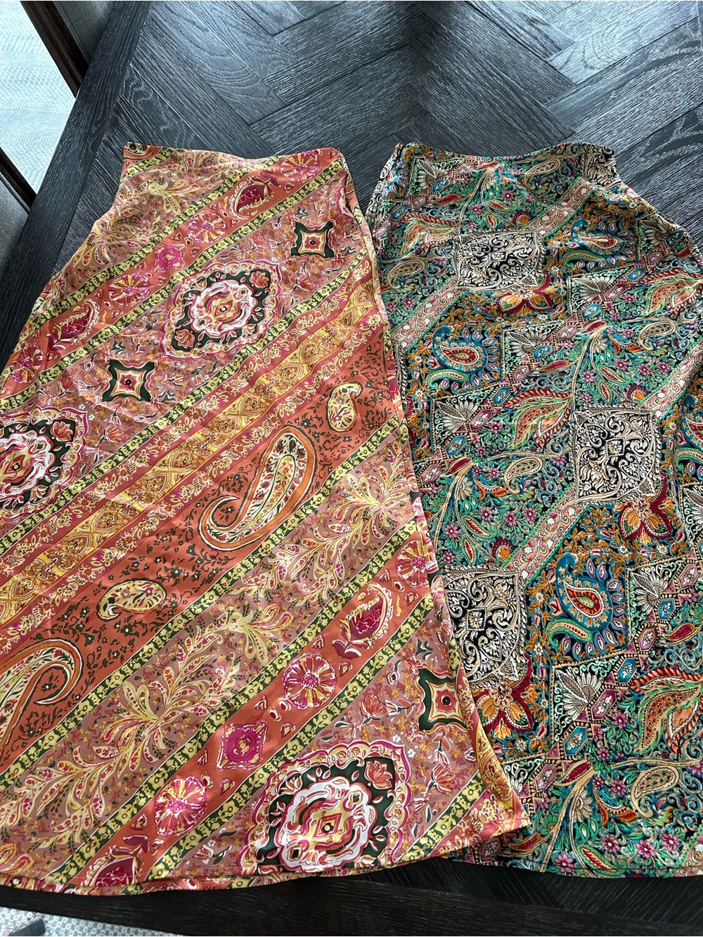 SHEIN Teal, Coral & Gold Paisley 2 Maxi Skirts